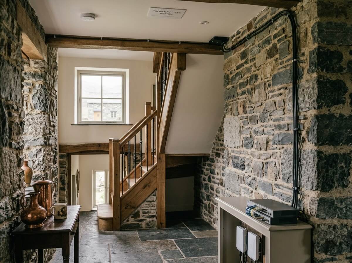 Discrete access point and wired network infrastructure in a property